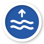 Flood map icon. Hazard subtype: flooding (dark-blue circle with rising water waves).