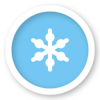 Icy road map icon. Hazard subtype: ice on the roadway (light-blue circle with snowflake).