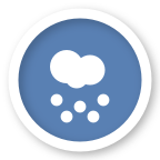 Snow / unplowed road map icon. Hazard subtype: heavy snow or unplowed conditions (blue-gray circle with cloud and snowflake dots).